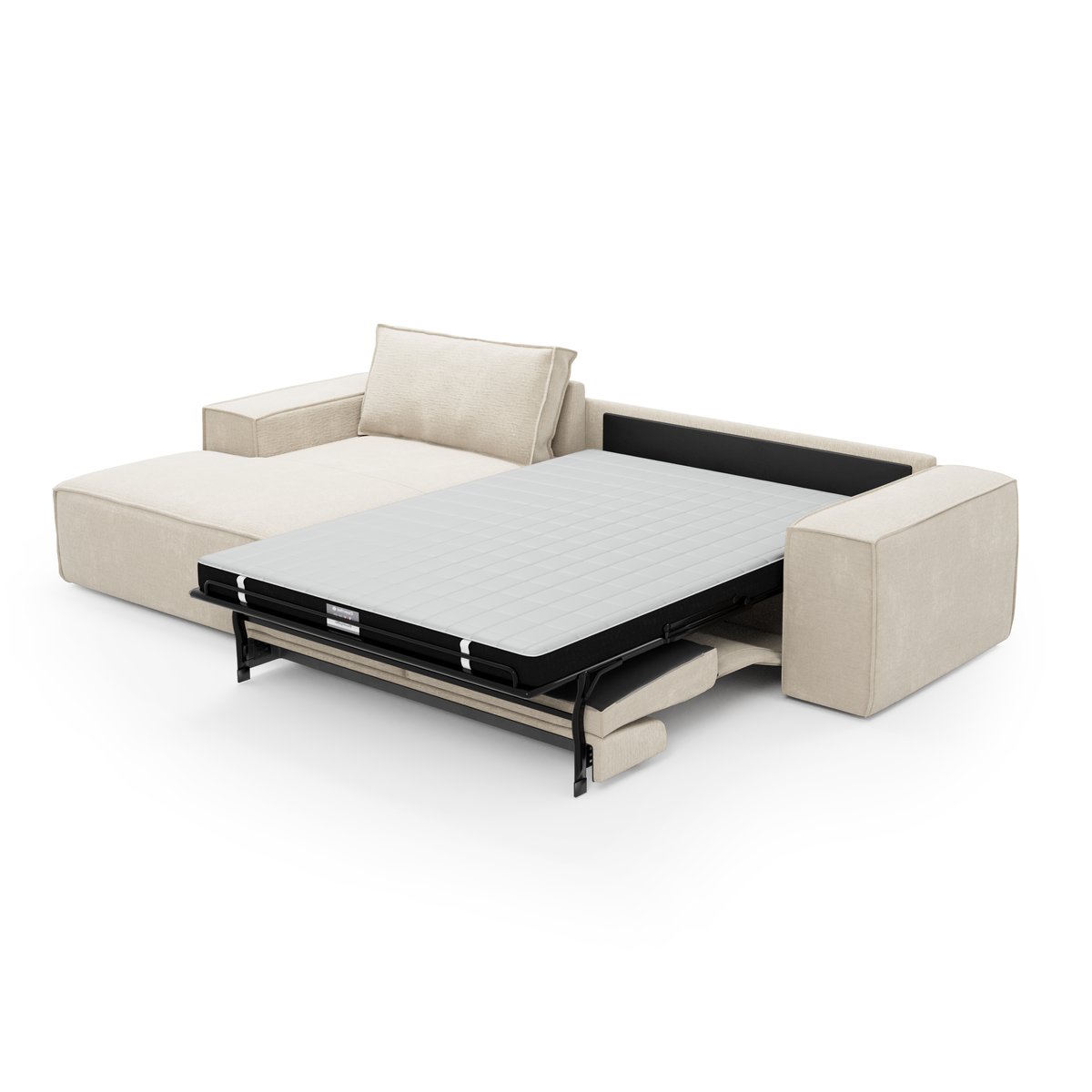Canapé convertible angle gauche 5 places en velours JOAN crème, SIA HOME