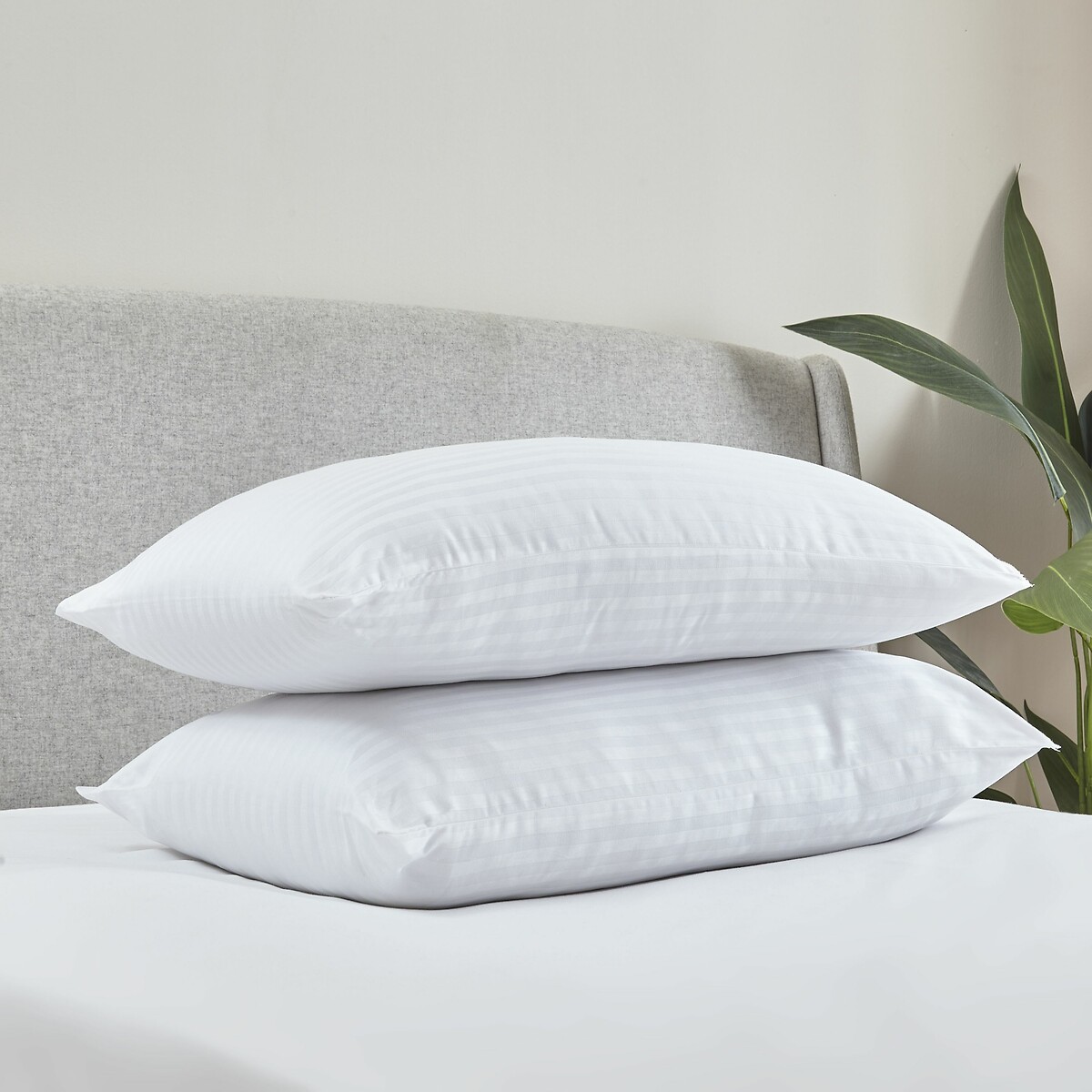 Hotel Satin Stripe Cotton Pillow Pair white, CATHERINE LANSFIELD