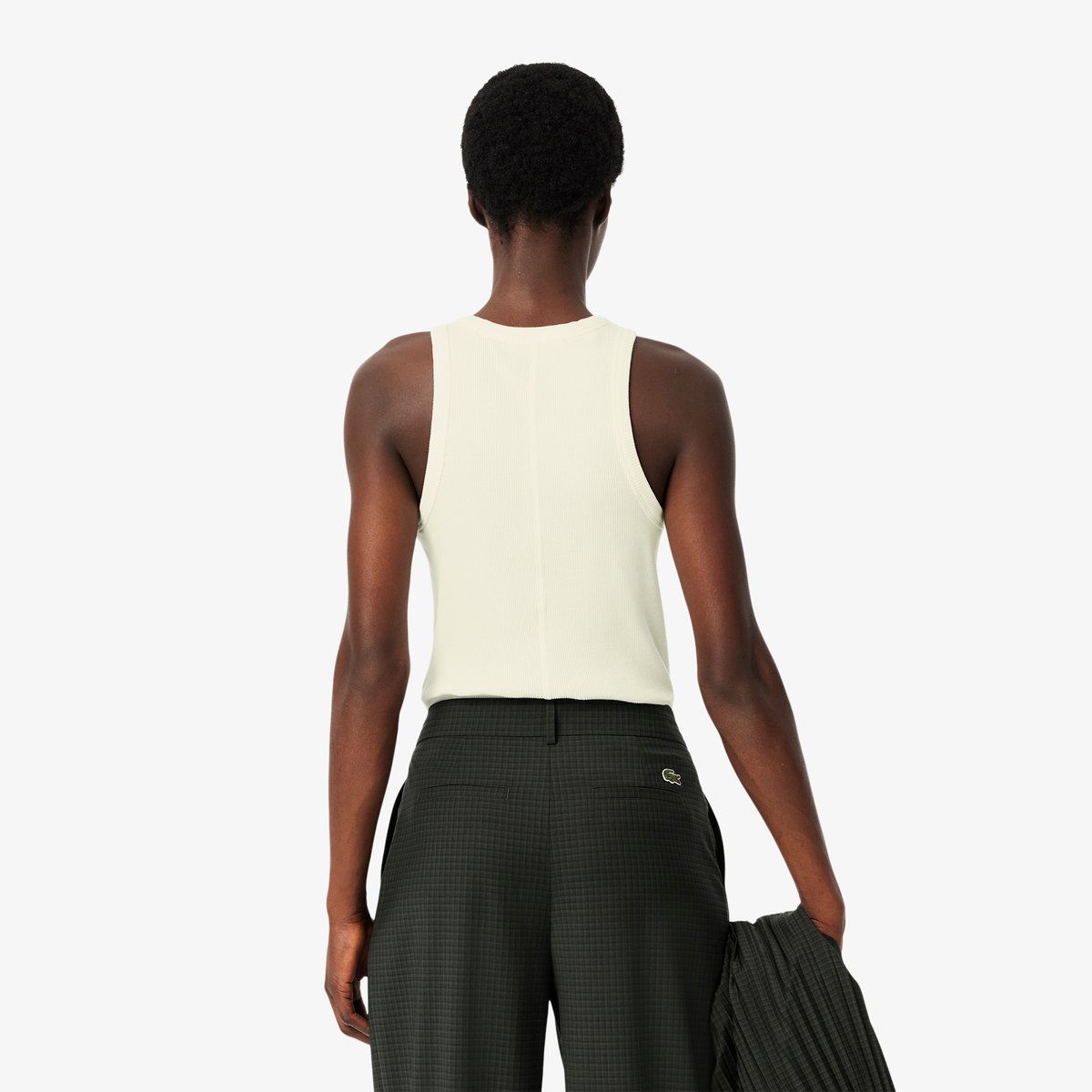 Débardeur slim fit coton côtelé blanc-70v, LACOSTE