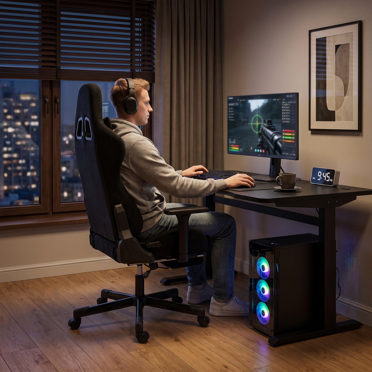 Fauteuil gaming Lin (60 % coton Noir noir, HOMCOM