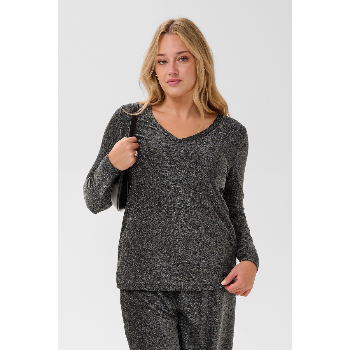 T-shirt à manches longues argent silver black glitter, KAFFE CURVE