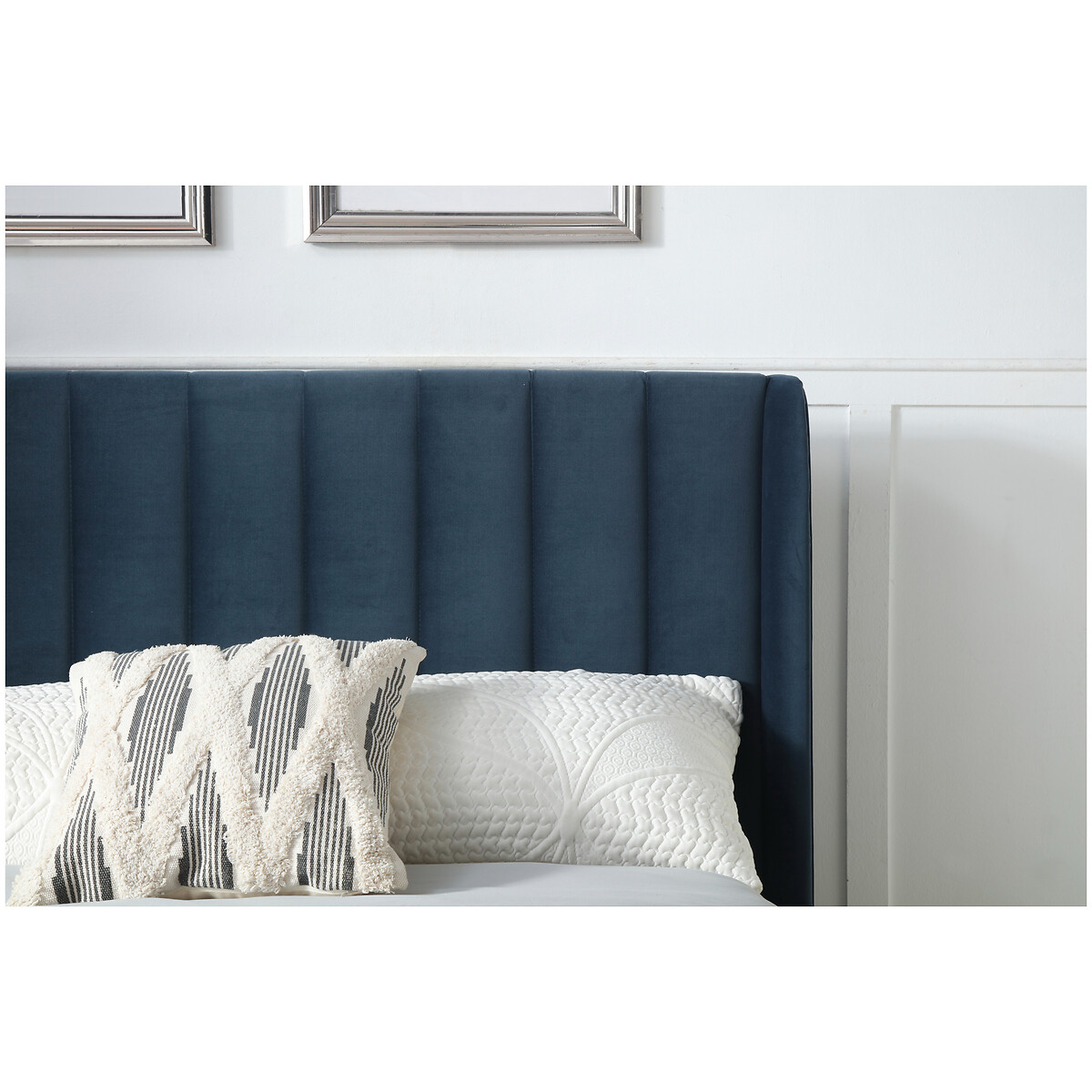 Lily Fluted Velvet Bed with Winged Headboard navy, SO'HOME