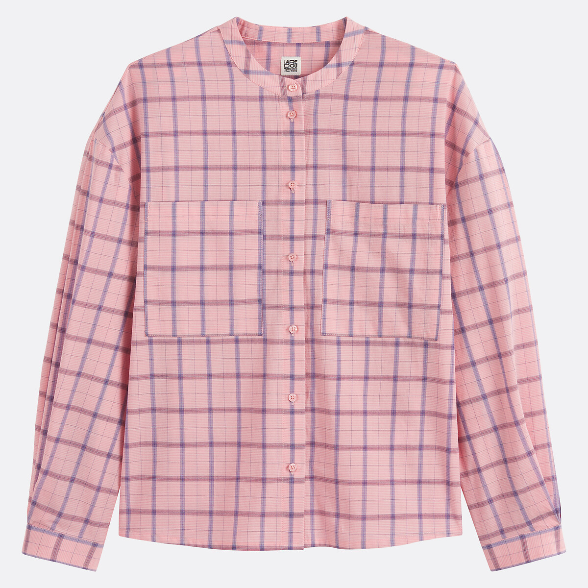 Chemise col rond manches longues à carreaux carreaux rose, LA REDOUTE COLLECTIONS