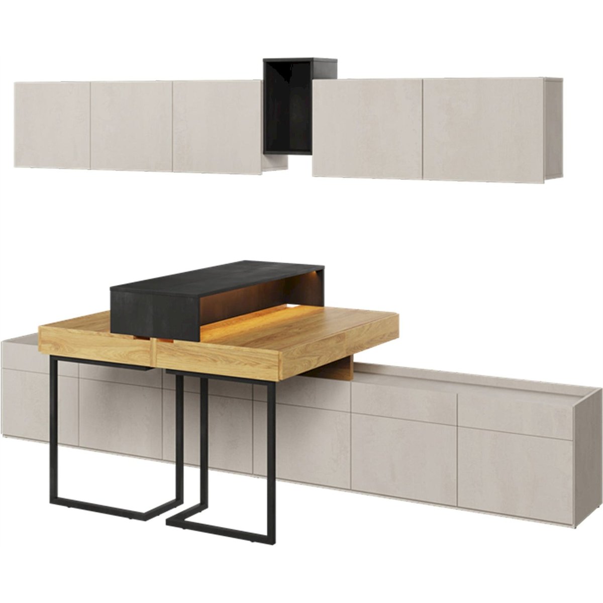 Bureau d'angle avec tiroirs collection TEEN FLEX hikora naturelle et raw steel, RECOLLECTION