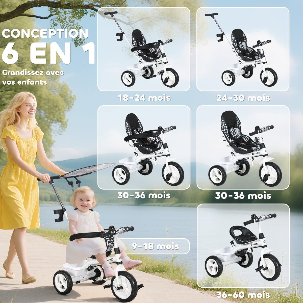 Tricycle pour enfants Métal Bleu blanc, HOMCOM