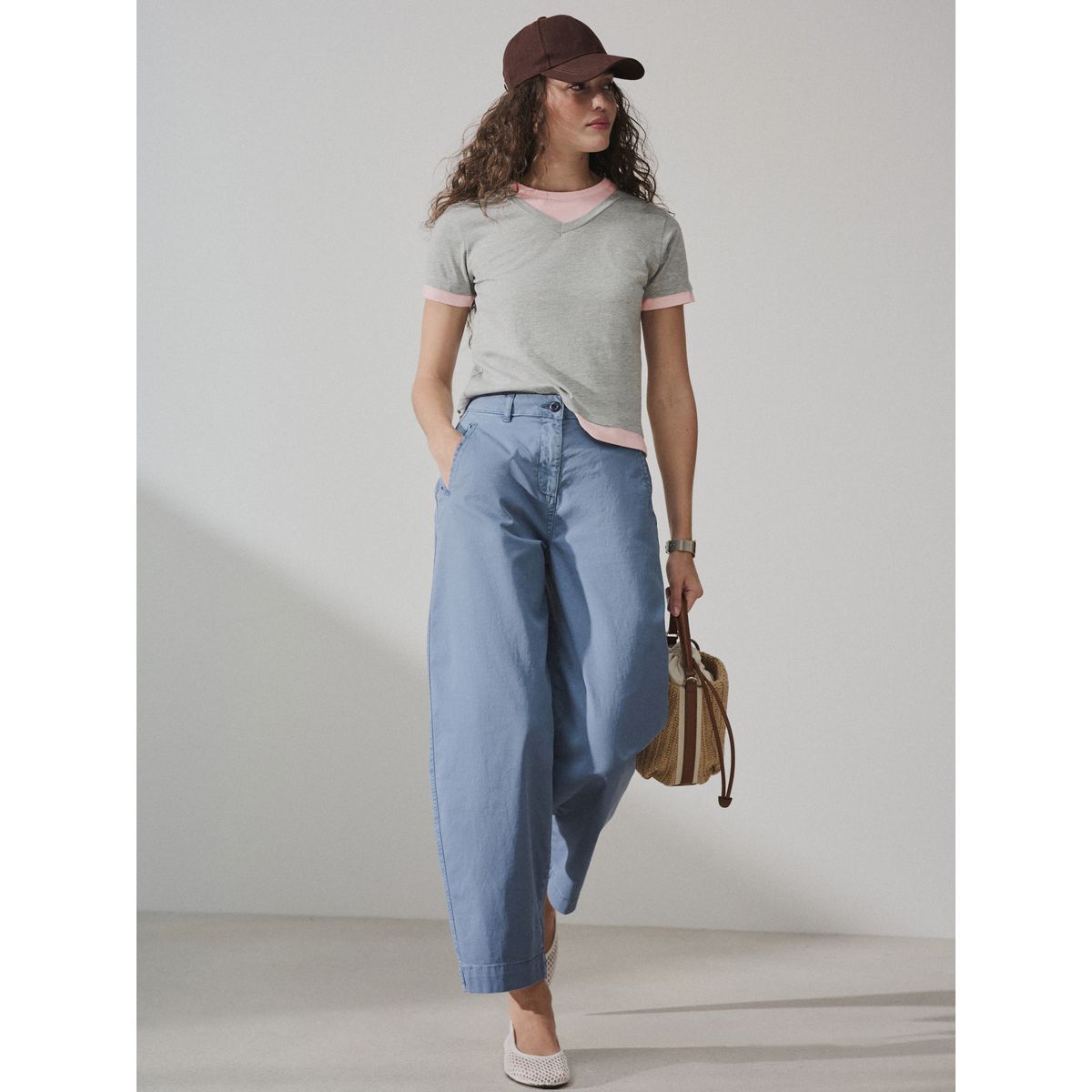 Pantalon chino barrel bleu, NEXT