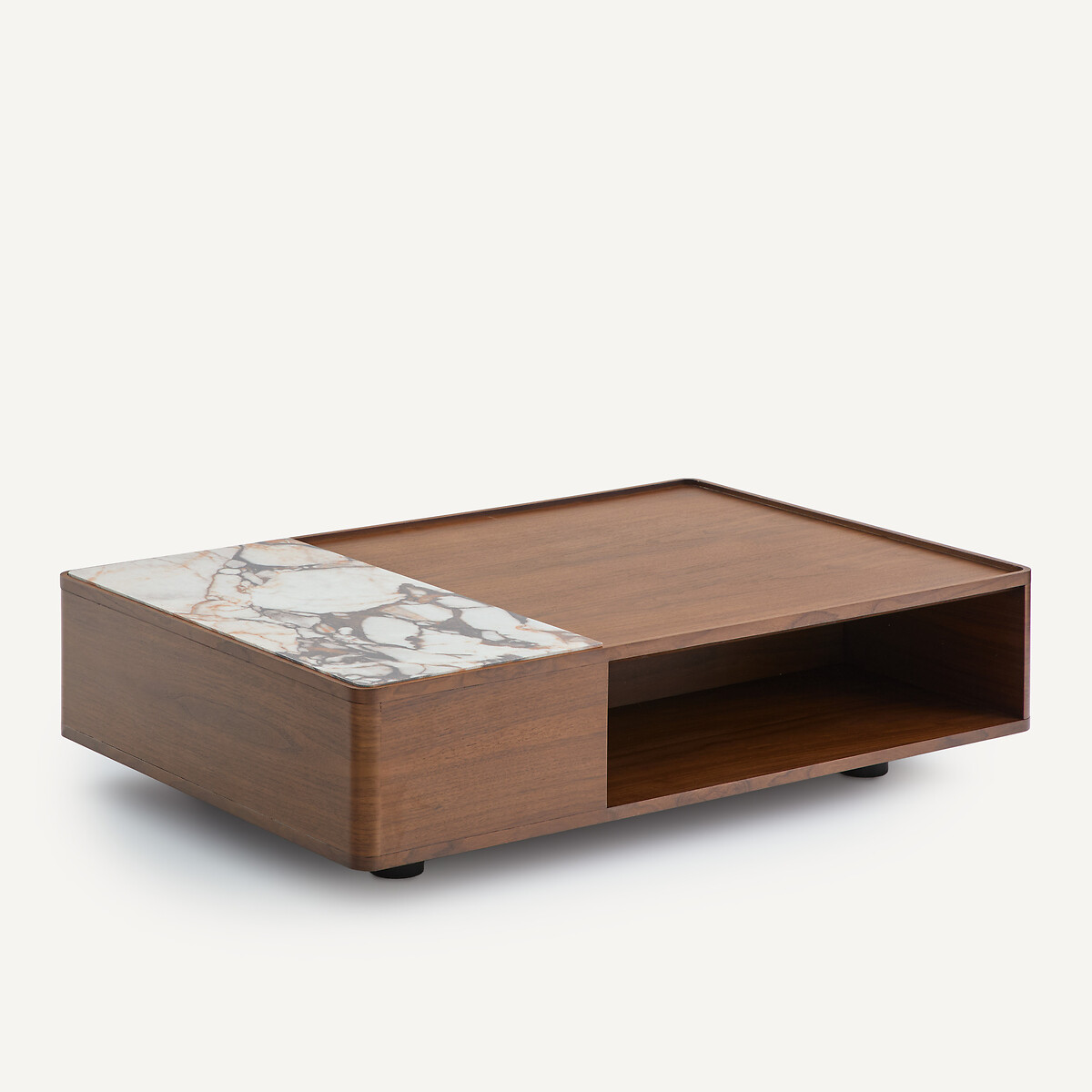 Mesa de centro de chapa de nogal y cerámica, CUADRO, diseño de Emmanuel Gallina nogal, AM.PM X EMMANUEL GALLINA