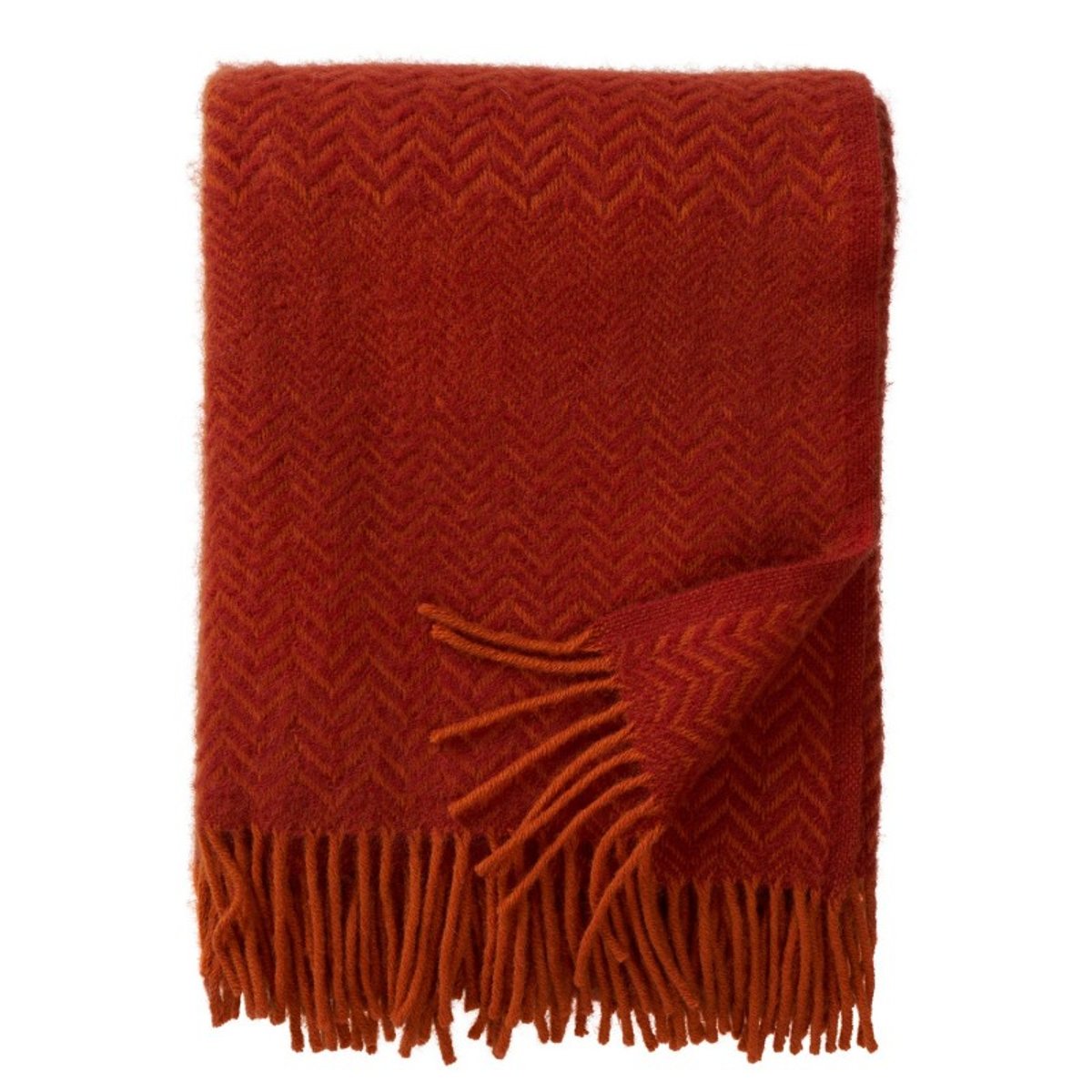 Plaid laine agneau bio motif ZIGZAG rouge, KLIPPAN