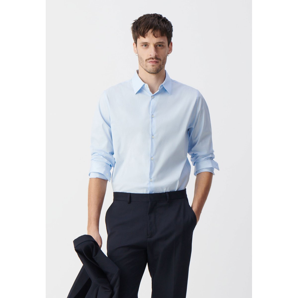 Chemise slim en popeline bleu ciel, IKKS