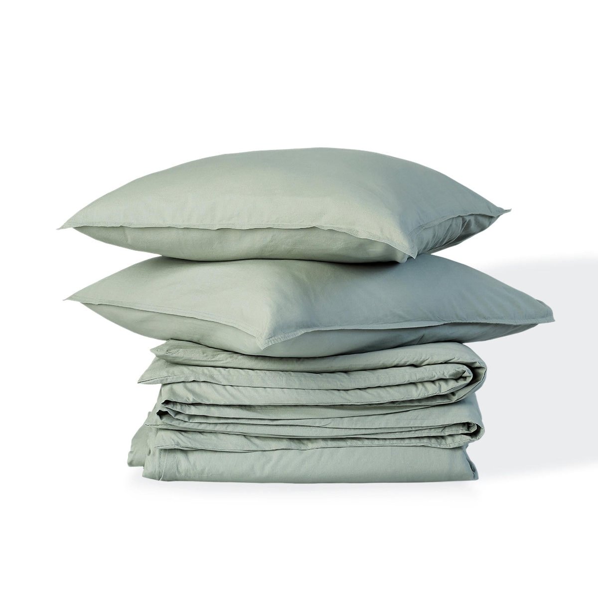 Parure + taies 65x65 coton lavé LUNA vert céladon, FEBRONIE