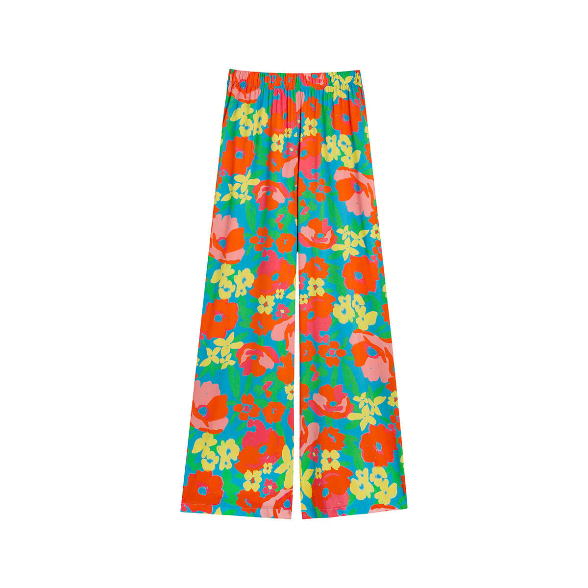 Pantalon fluide bleu imprimé fleurs, WE ARE JOLIES