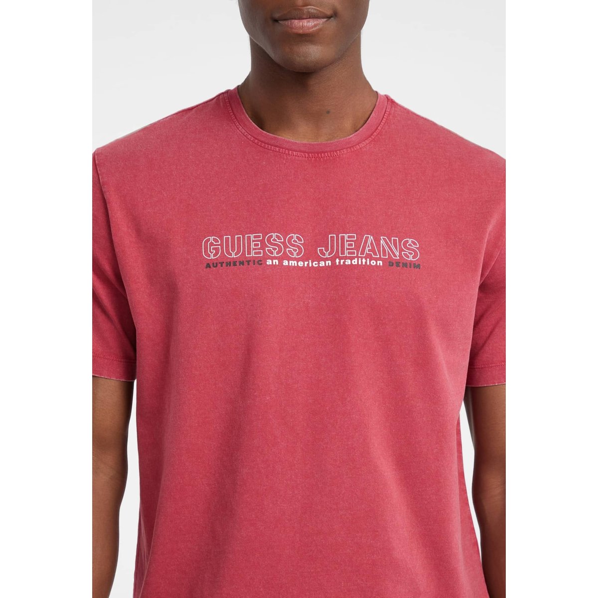 T-Shirt Imprimé Logo Frontal rouge, GUESS JEANS