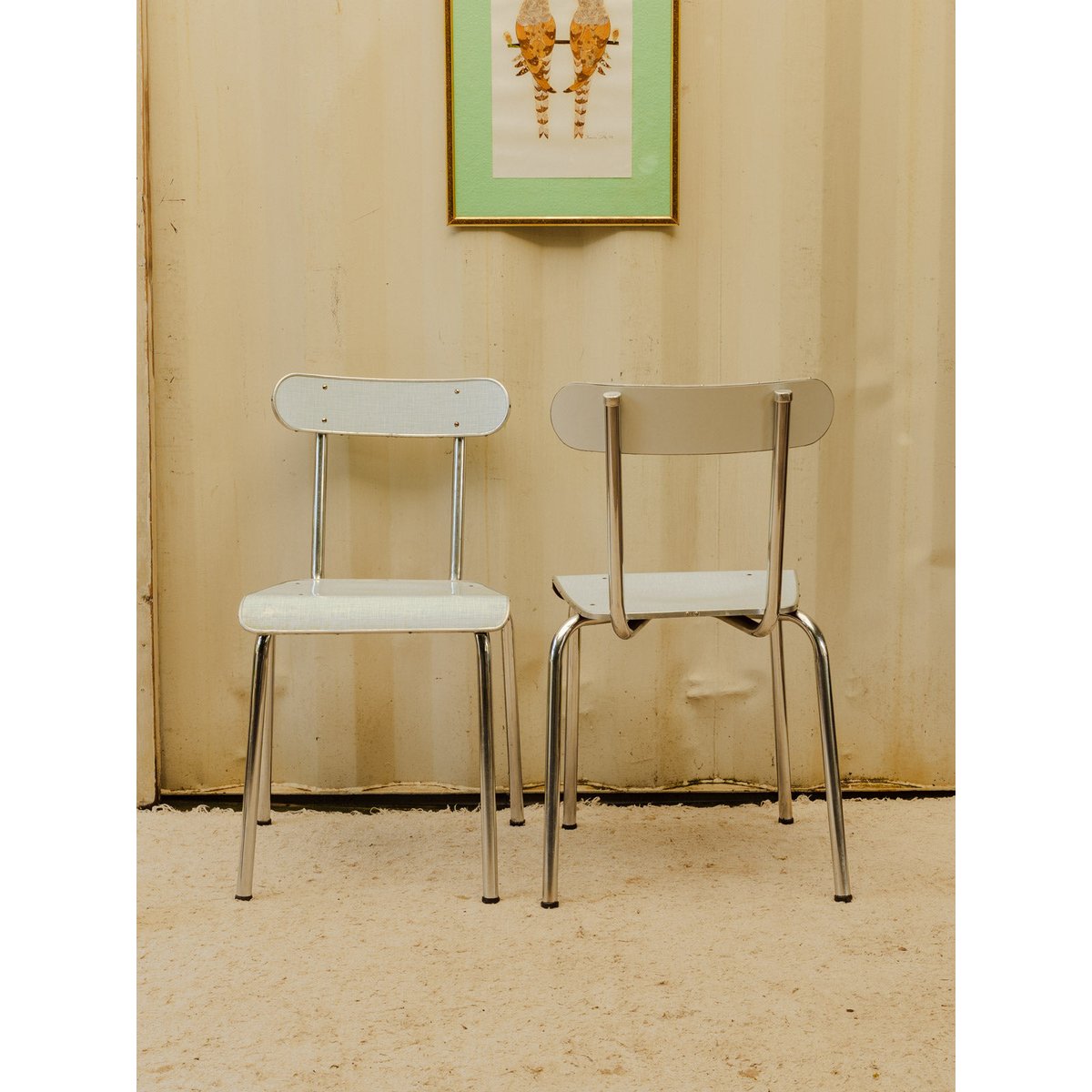 Lot de 4 chaises chromées et formica Alma N°2147 - Bon état bleu clair, DEBONGOUT