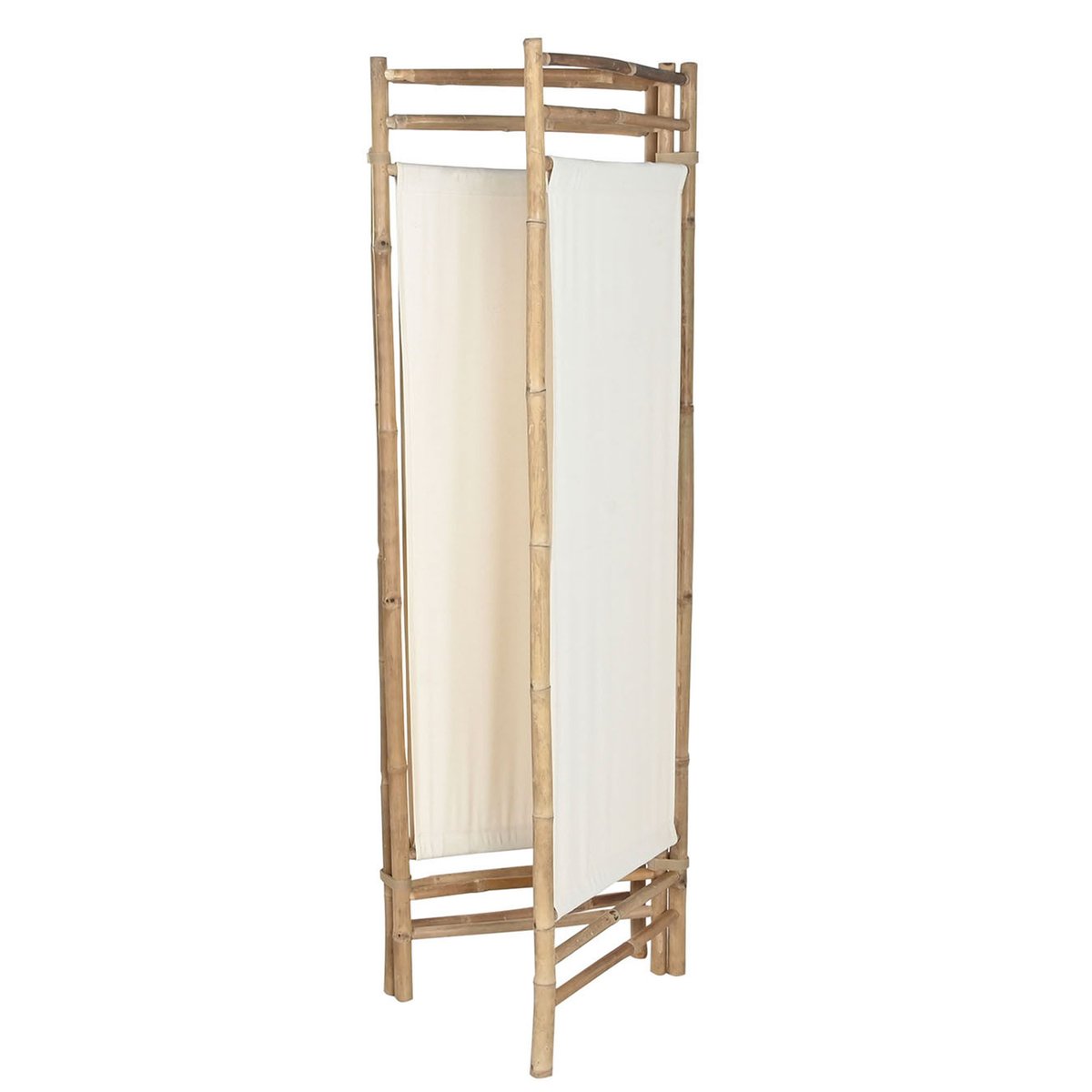 Paravent 3 panneaux bambou et coton blanc 166x3x175cm bois, WADIGA