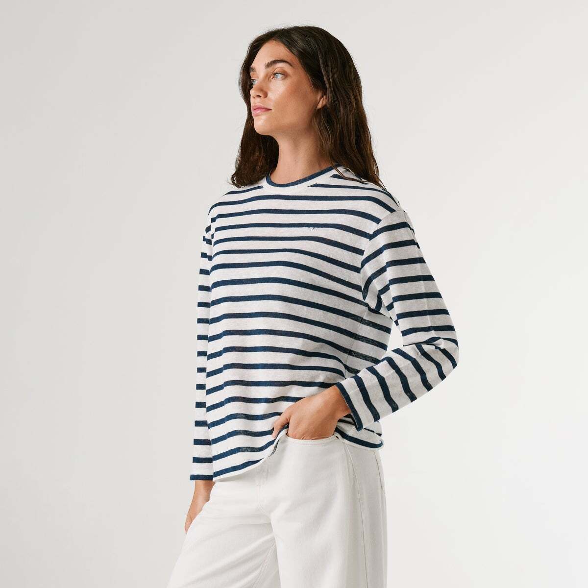 T-Shirt À Rayures Manches Longues bleu des profondeurs, PEPE JEANS