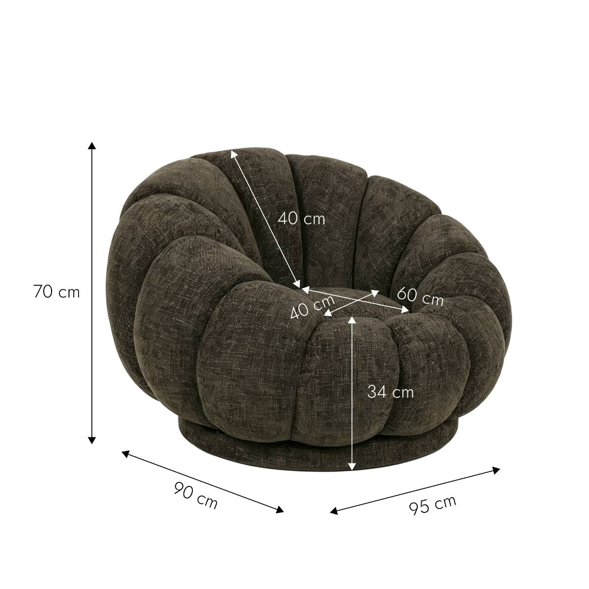 Fauteuil nuage en tissu HÉLÉNA marron, MADE IN MEUBLES 