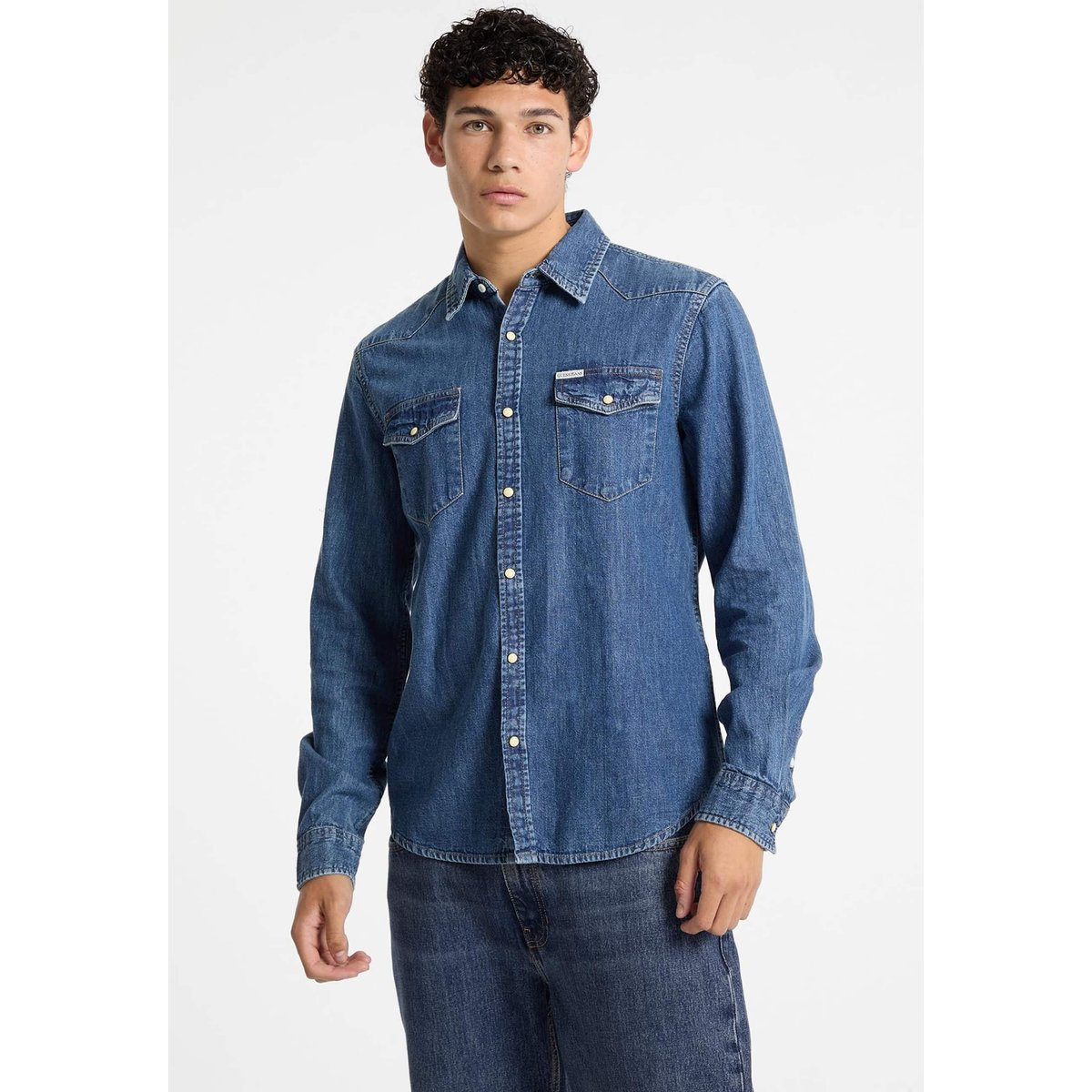 Chemise Slim En Jean À Manches Longues bleu, GUESS JEANS