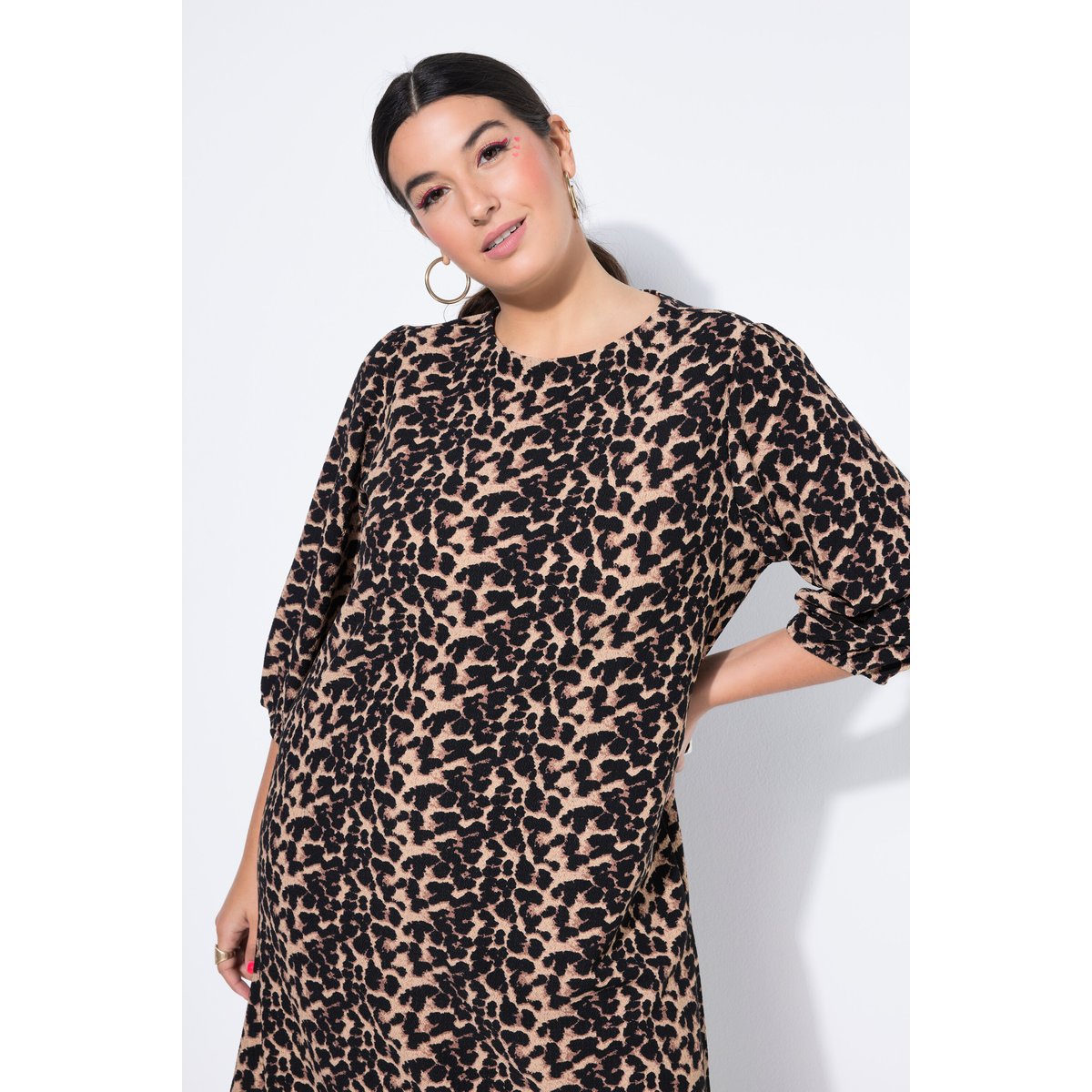 Robe évasée à manches 3/4 ballon et motif sable foncé, STUDIO UNTOLD