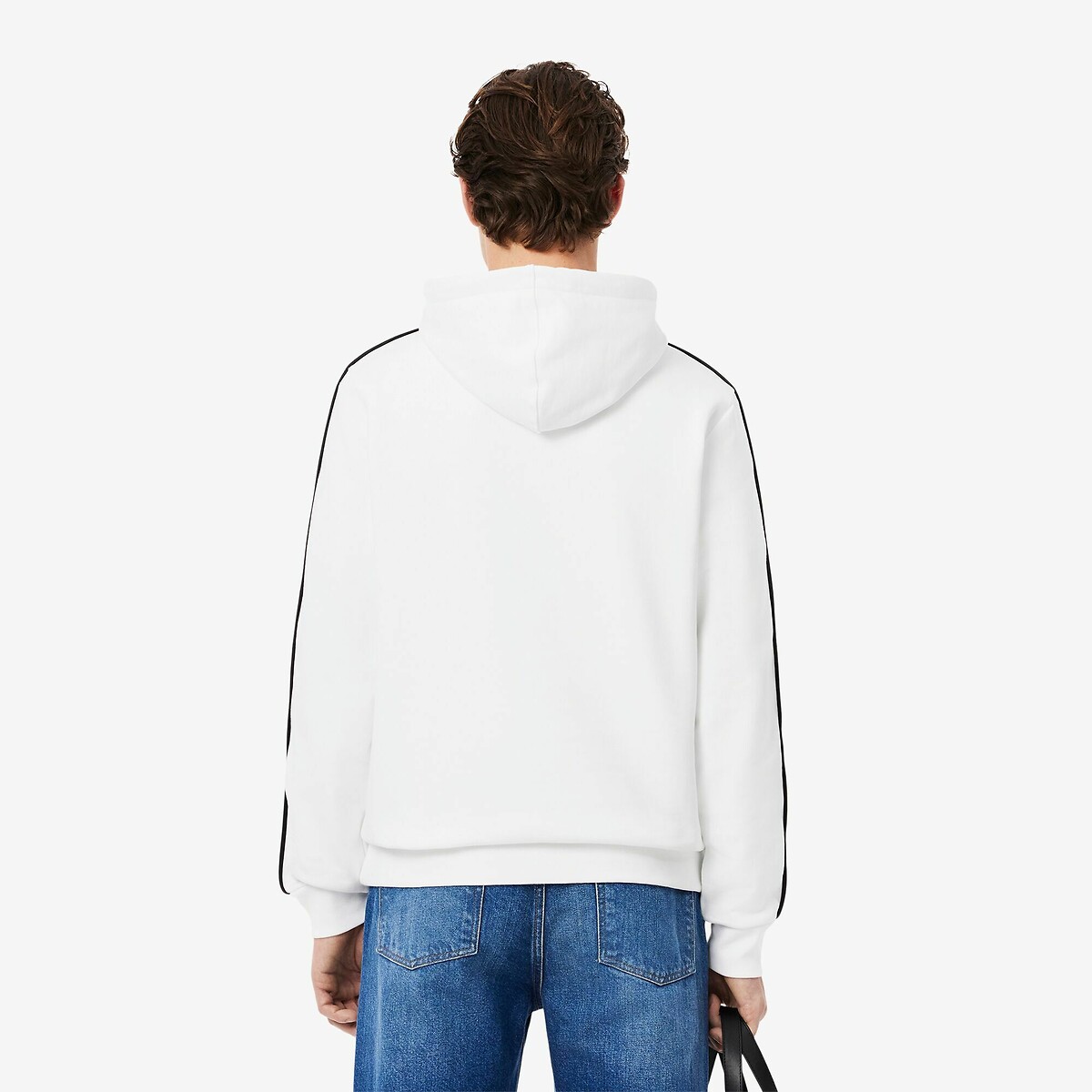 Sweat à capuche avec liseré Lacoste blanc, LACOSTE