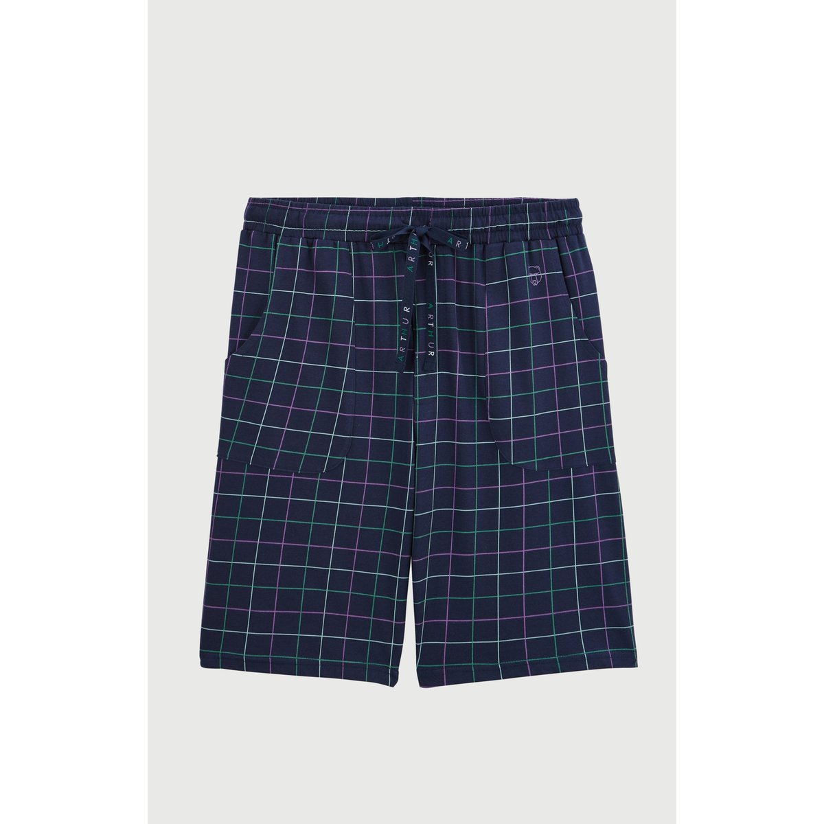 Short en jersey de coton léger à carreaux Carol marine, ARTHUR