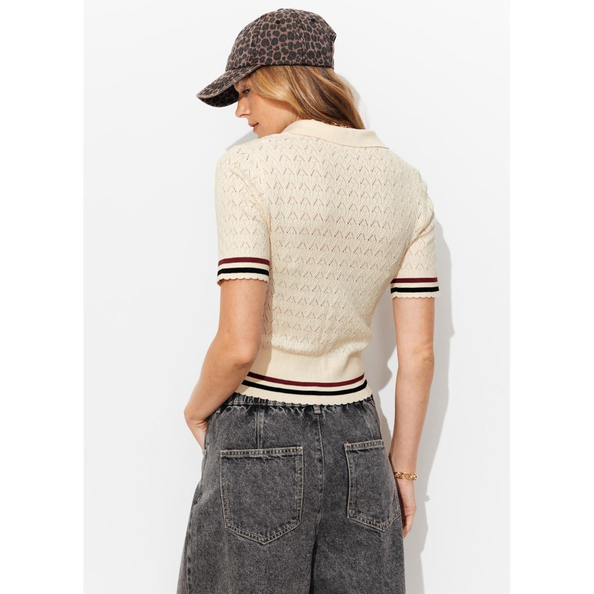 Pull polo manches courtes ecru, PROMOD