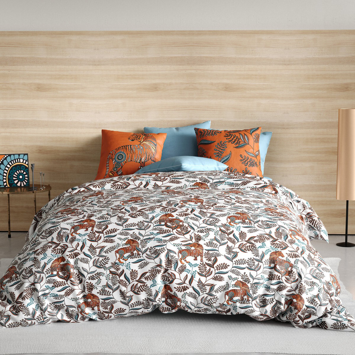 Parure housse de couette en coton imprimée, Savane orange, C DESIGN HOME TEXTILE