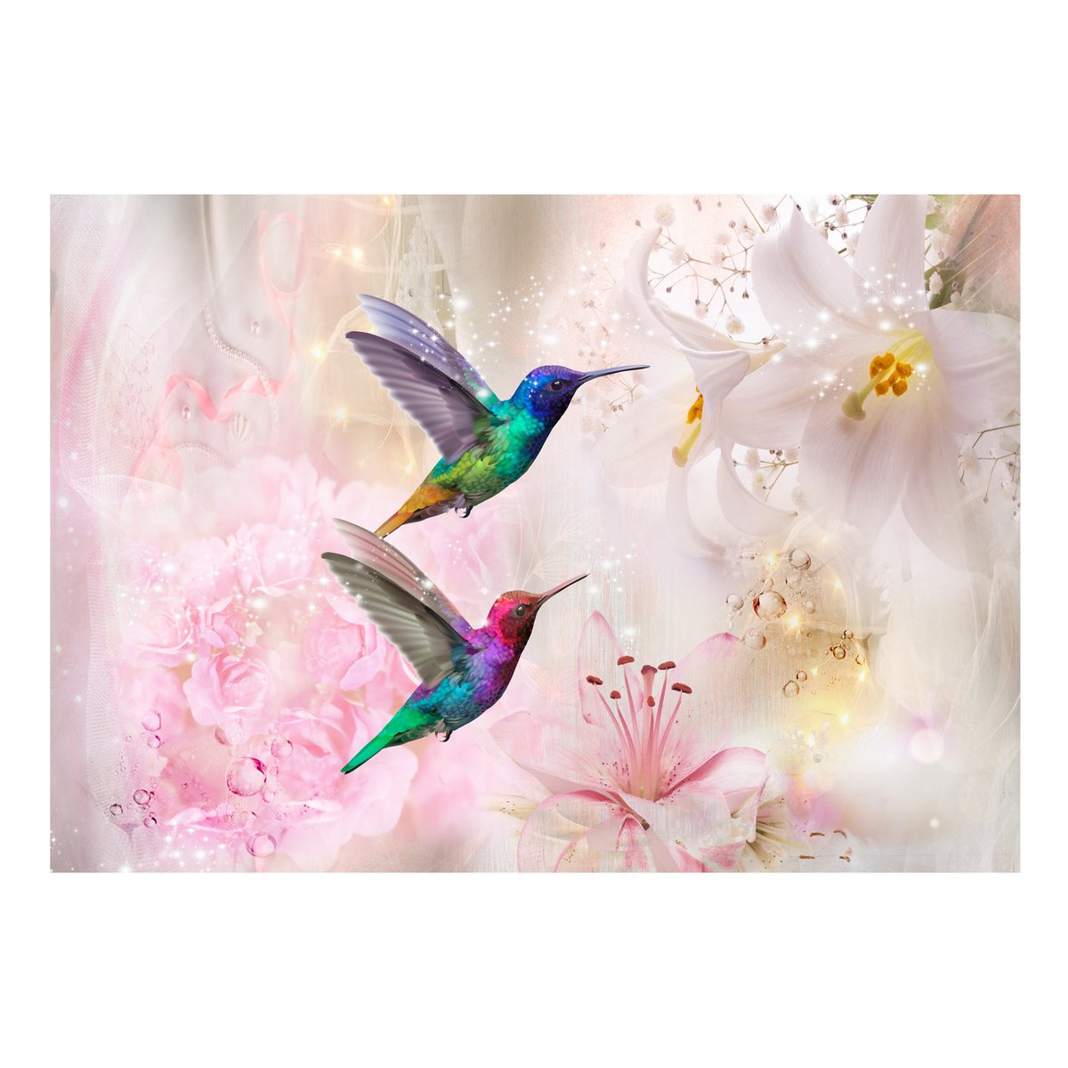 Papier peint intissé panoramique Animaux Colourful Hummingbirds (Pink) rose, EDEN