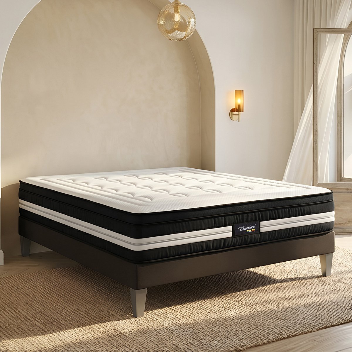 Matelas Chambord - Micro-ressorts - Accueil mémoire de forme moelleux - 32 cm d'épaisseur blanc, BELLECOUR