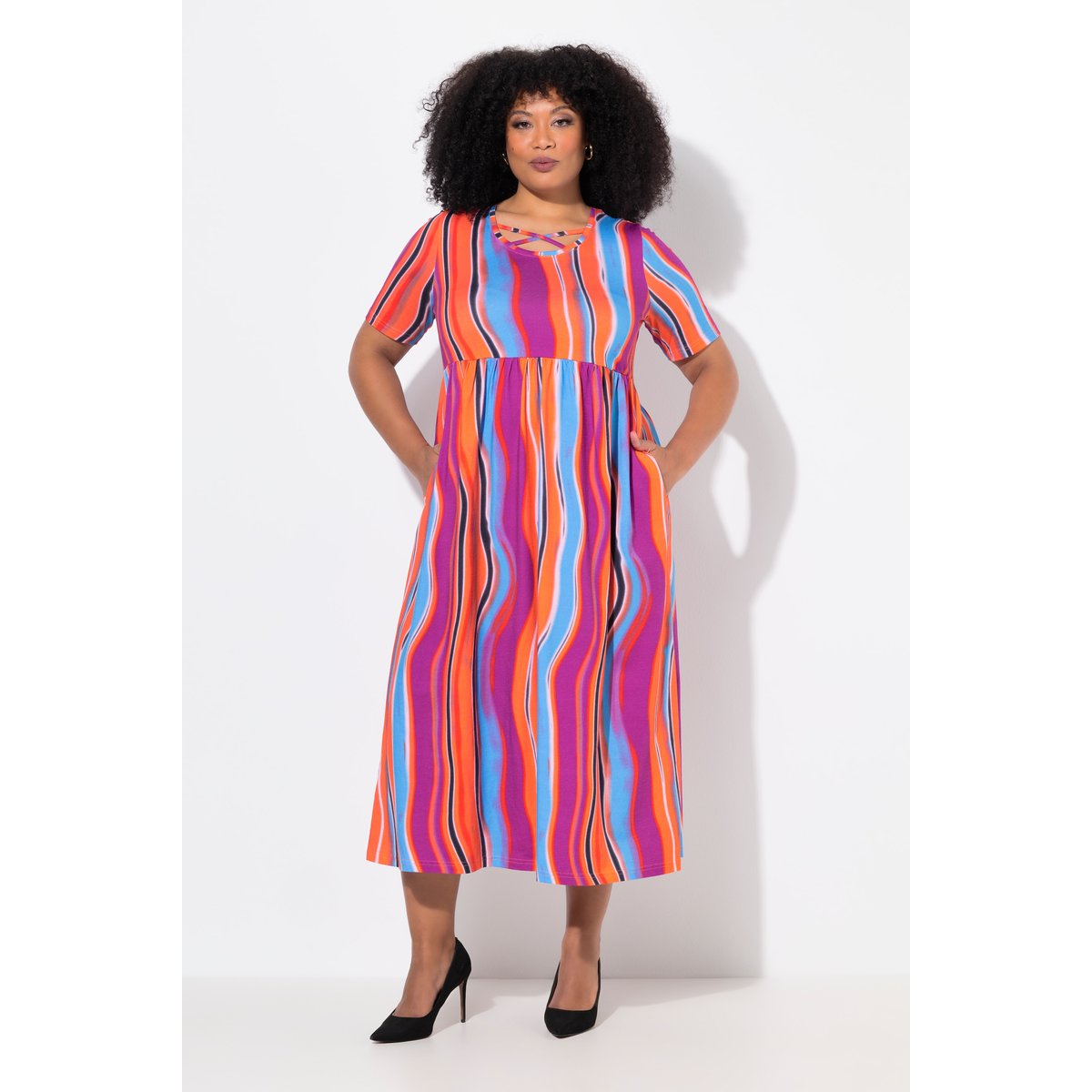 Robe maxi coupe évasée, poches violet, ULLA POPKEN