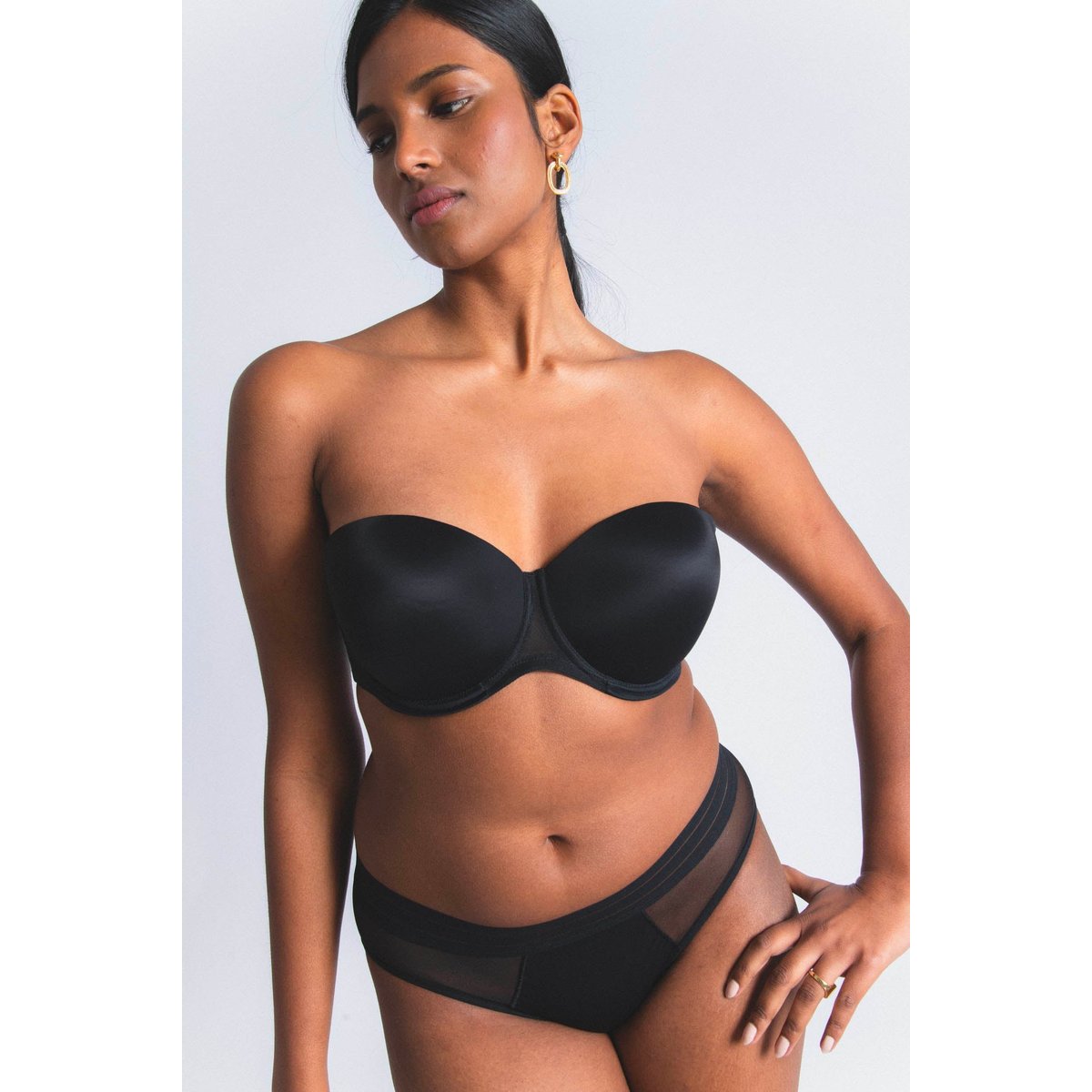 Soutien-gorge bandeau en microfibre et tulle NUFIT noir, MAISON LEJABY