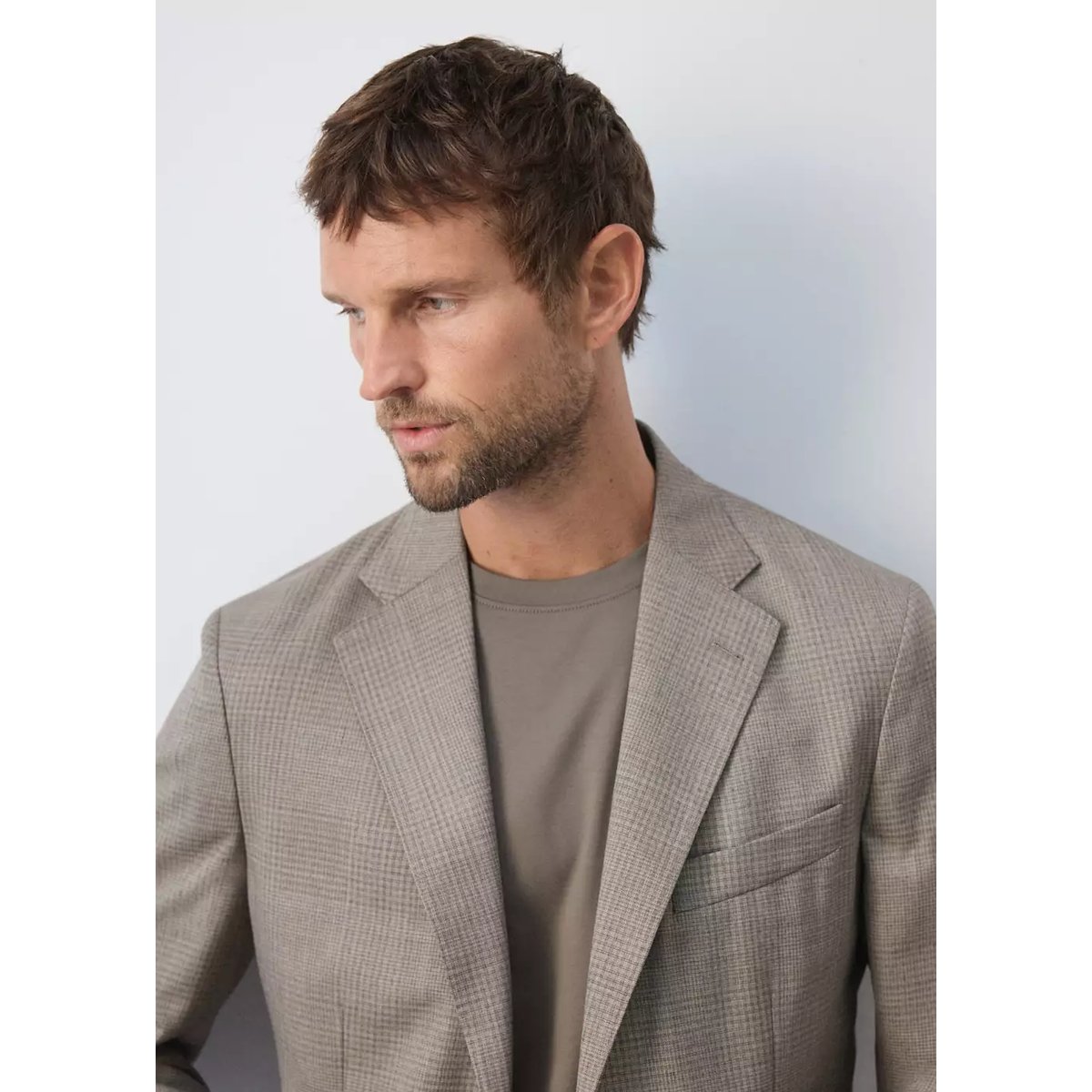 Veste costume laine slim-fit carreaux beige, MANGO MAN