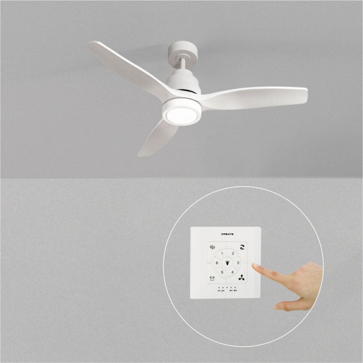 Ventilateur de plafond 40W avec lumière avec contrôleur mural WIND STYLANCE NATURAL WOOD blanc/blanc, CREATE