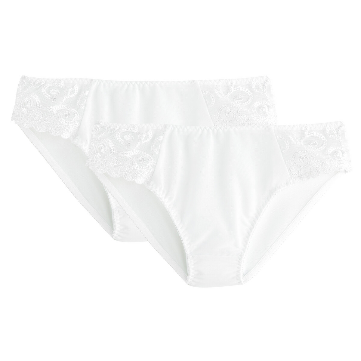 Lot de 2 Slips en tulle uni et tulle brodé Lyssa blanc, ANNE WEYBURN