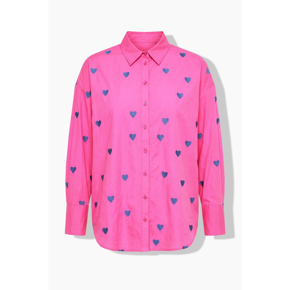 Chemisier oversize, petits cœurs brodés rose vif, STUDIO UNTOLD