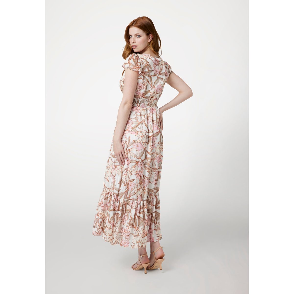 Robe Longue Jacquard Froissé rose floral, GUESS