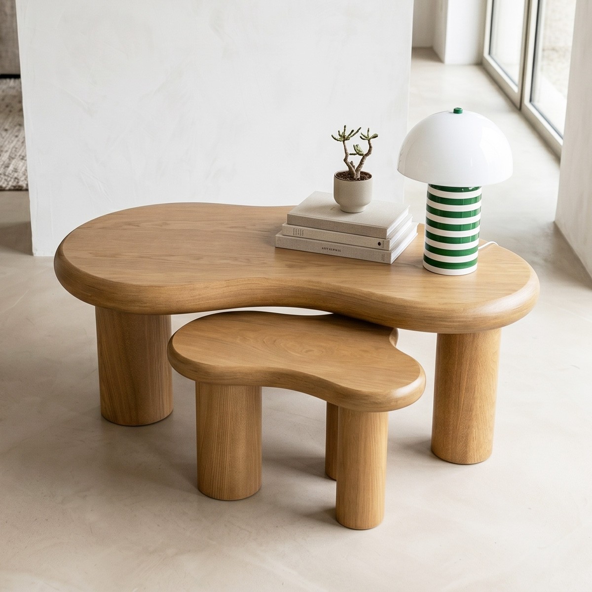 Lot de 2 tables basses organiques gigognes - WAVE bois, HOMIFAB