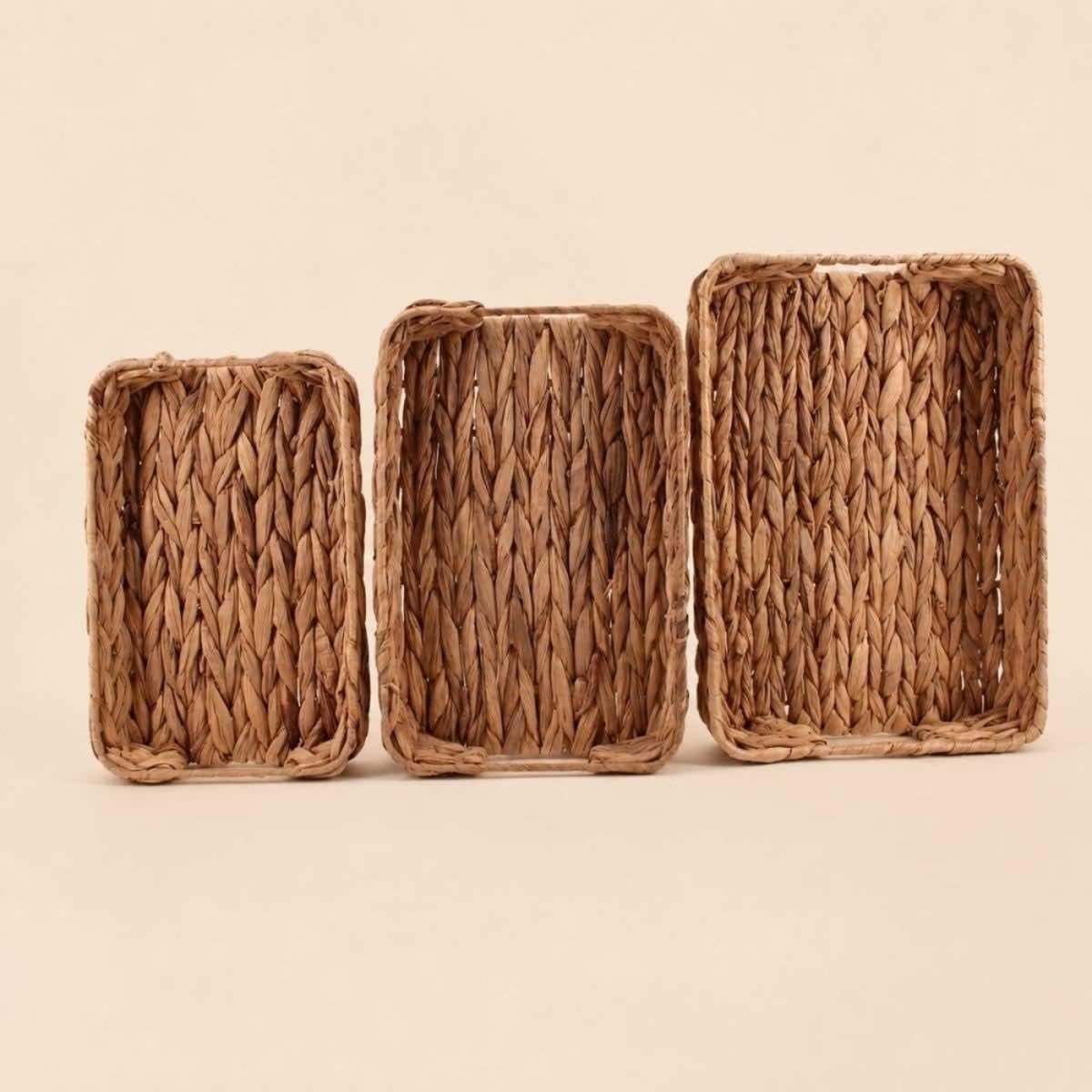 Lot de 3 plateaux rectangulaires en jacinthe d'eau naturel, ORNAMI