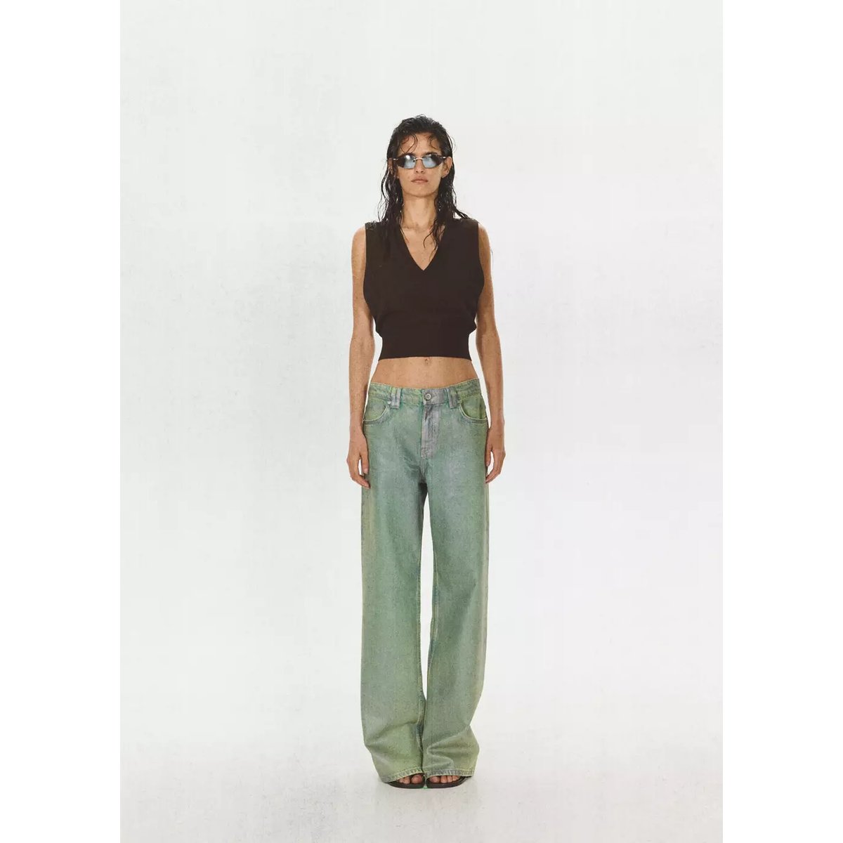 Jean droit foil vert, MANGO