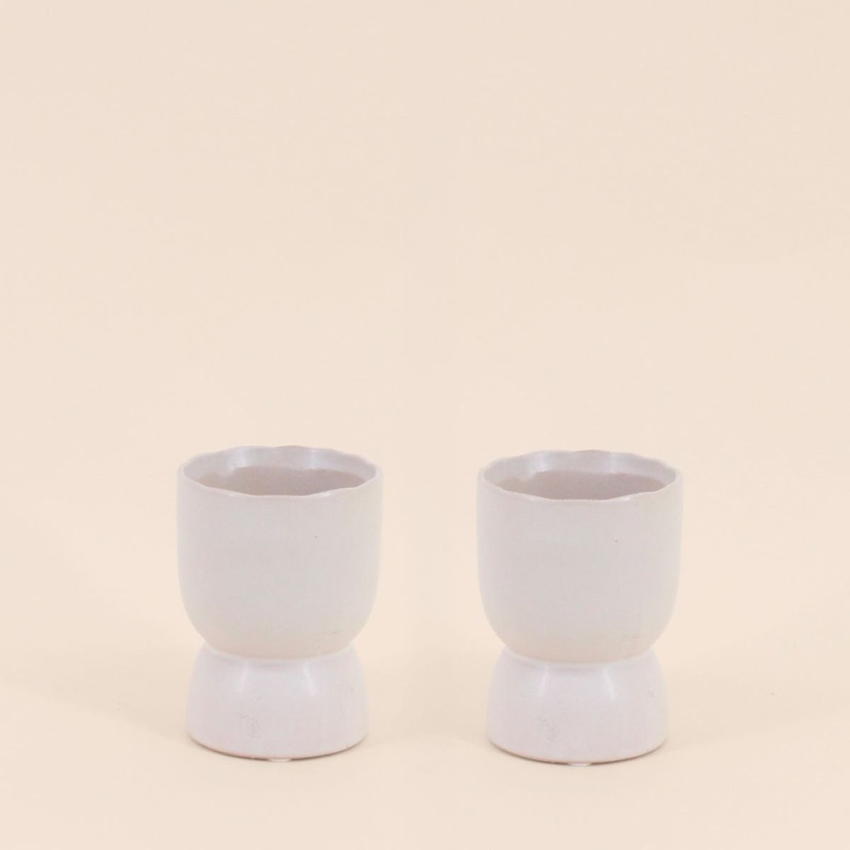 Lot de 2 photophores en céramique 11x8cm beige, ORNAMI