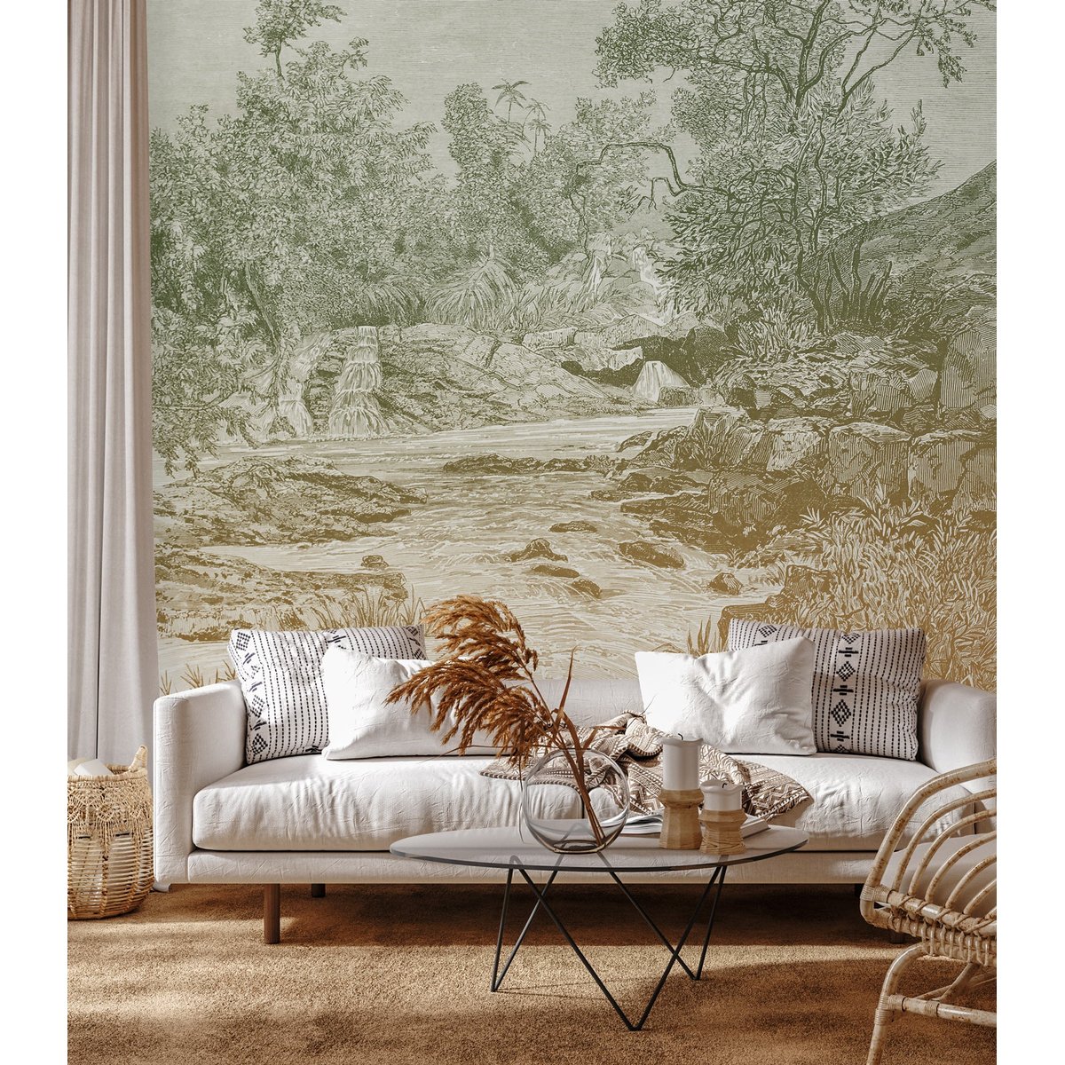 Papier peint panoramique Rives d'Abyssinie 240 x 270 cm - intissé mat FSC marron, LE PAPIERS DE NINON