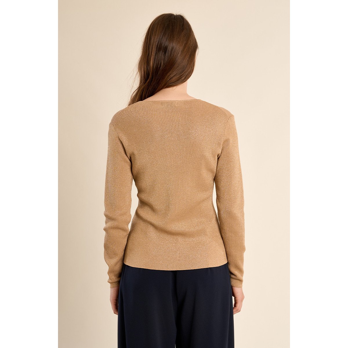 Gilet basique, col V golden beige, MOLLY BRACKEN