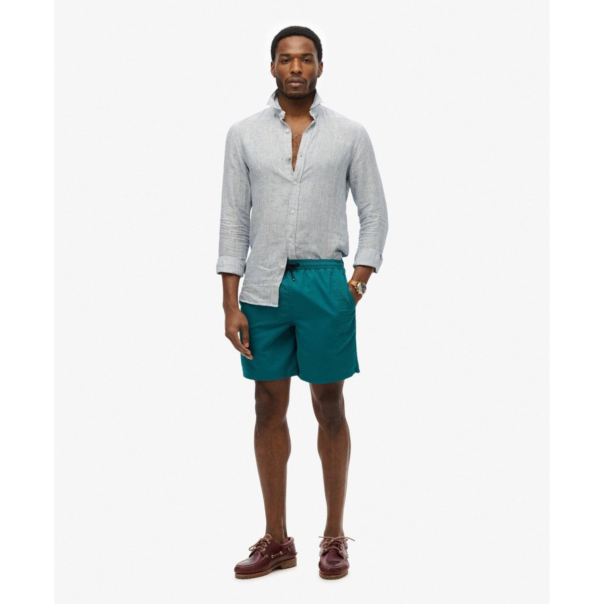 Short de bain haut de gamme brodé longueur 43 cm vert forêt, SUPERDRY