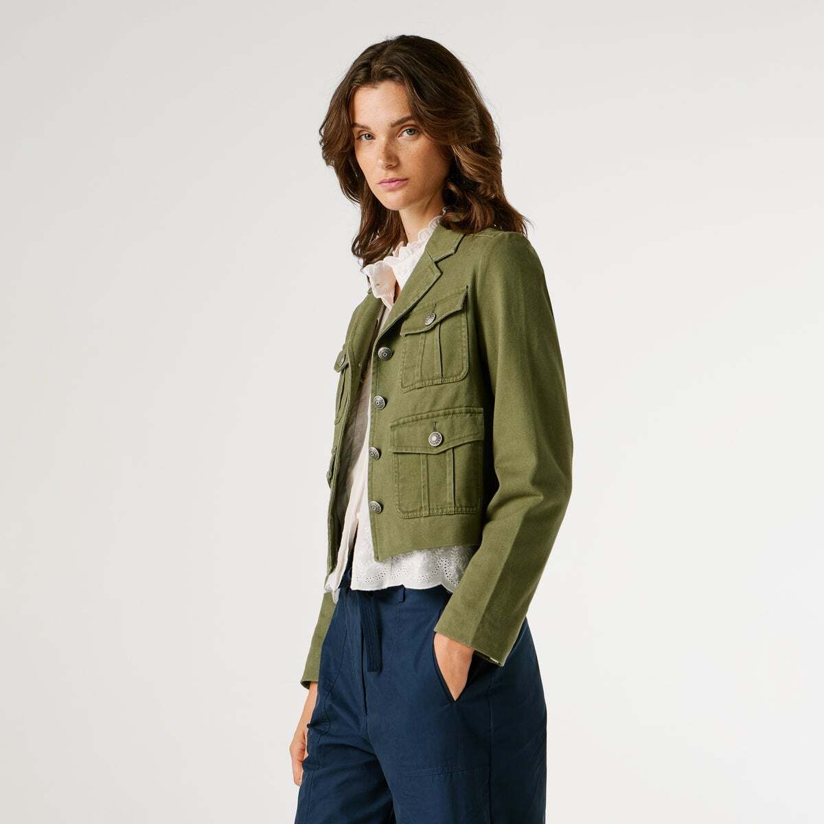 Veste Coupe Cropped En Sergé vert pois, PEPE JEANS