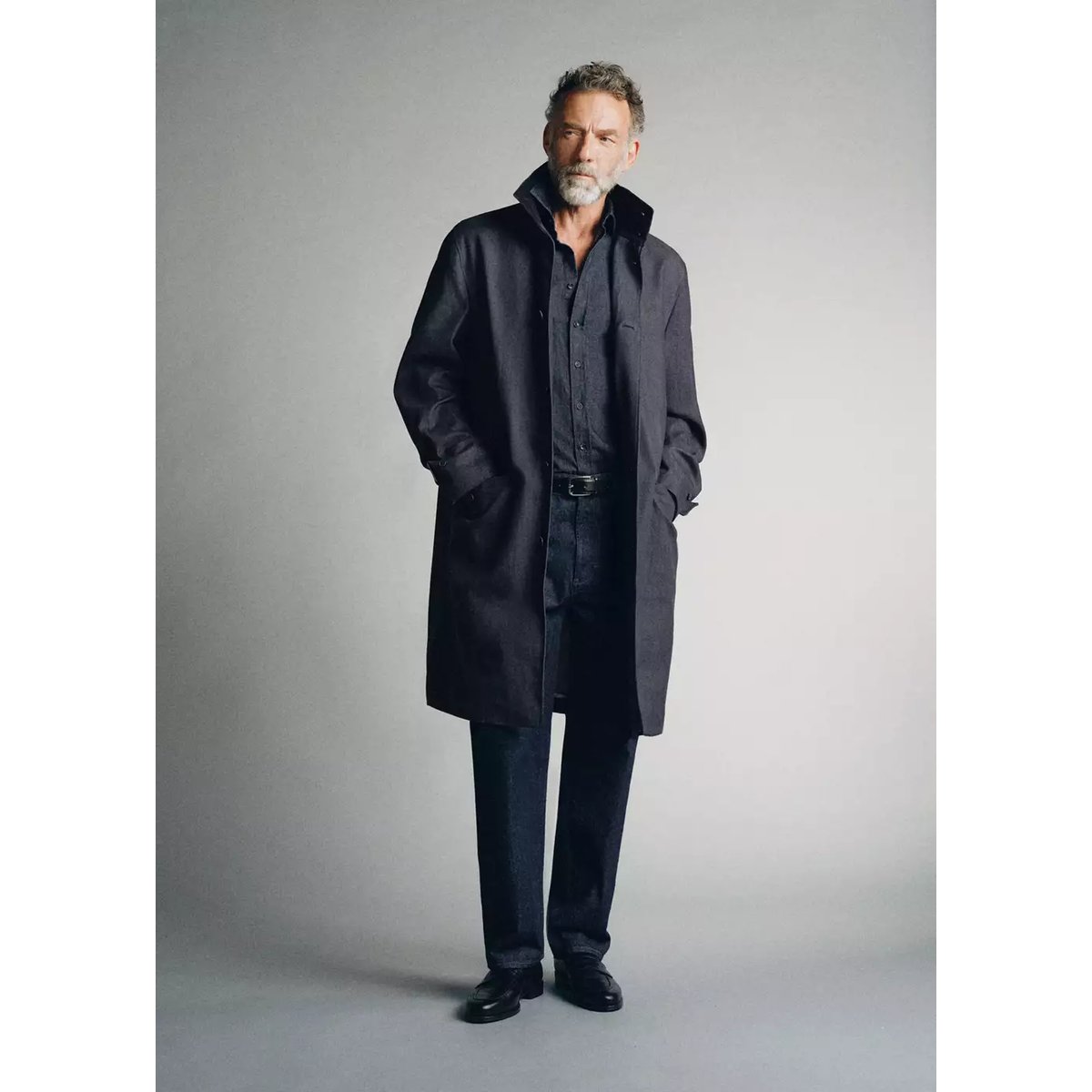 Trench en jean col montant bleu, MANGO MAN
