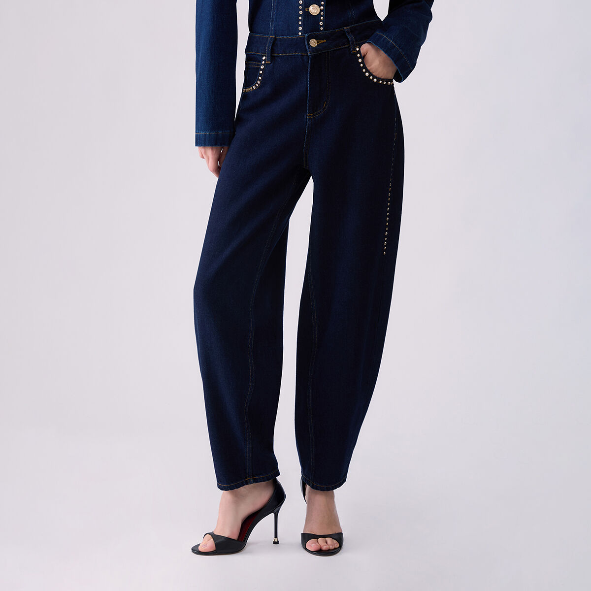 Jean taille haute avec strass délavage normal, LIU JO