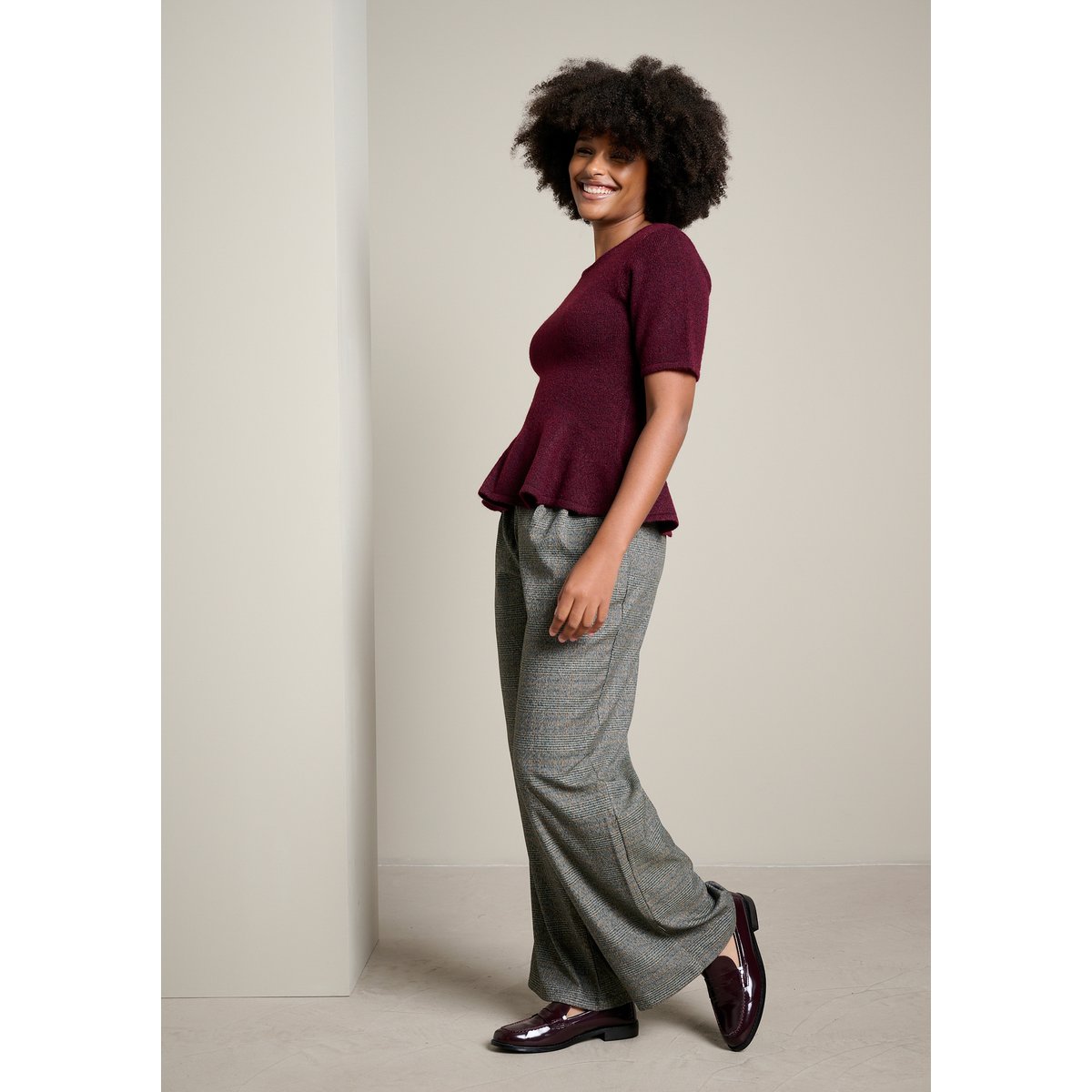 Pantalon large à carreaux gris fonce, LOLALIZA