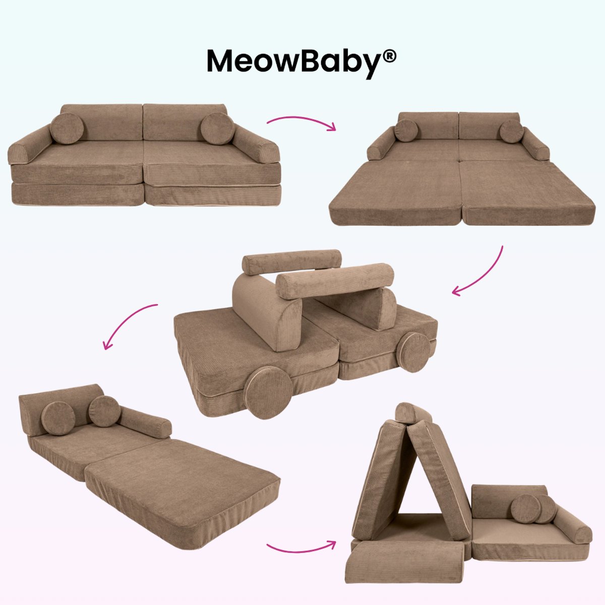 Canapé modulable velours SLIMCORDE marron, MEOW BABY