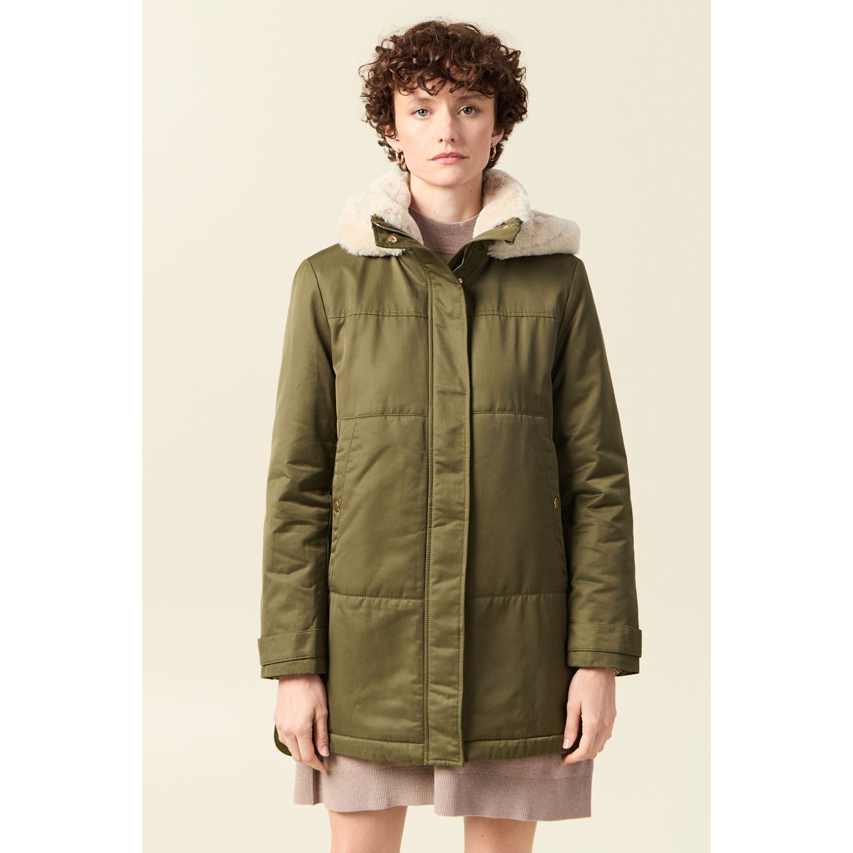Parka droite à capuche vert kaki, BONOBO