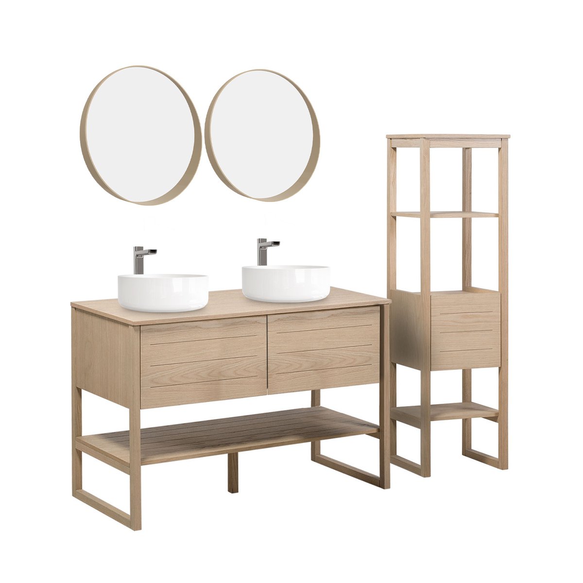 Meuble double +vasque +miroir +colonne ATOLL bois clair, MOB IN