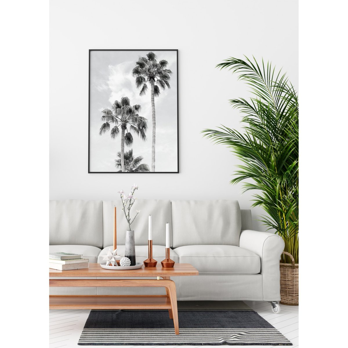 Poster Palmier noir et blanc 3 blanc, L'AFFICHERIE